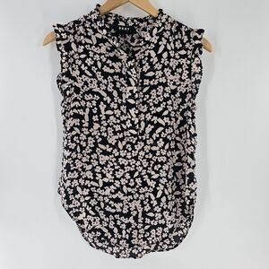 DKNY Black with Floral Print Flutter Sleeve Lightweight Top Womens Size XSmall